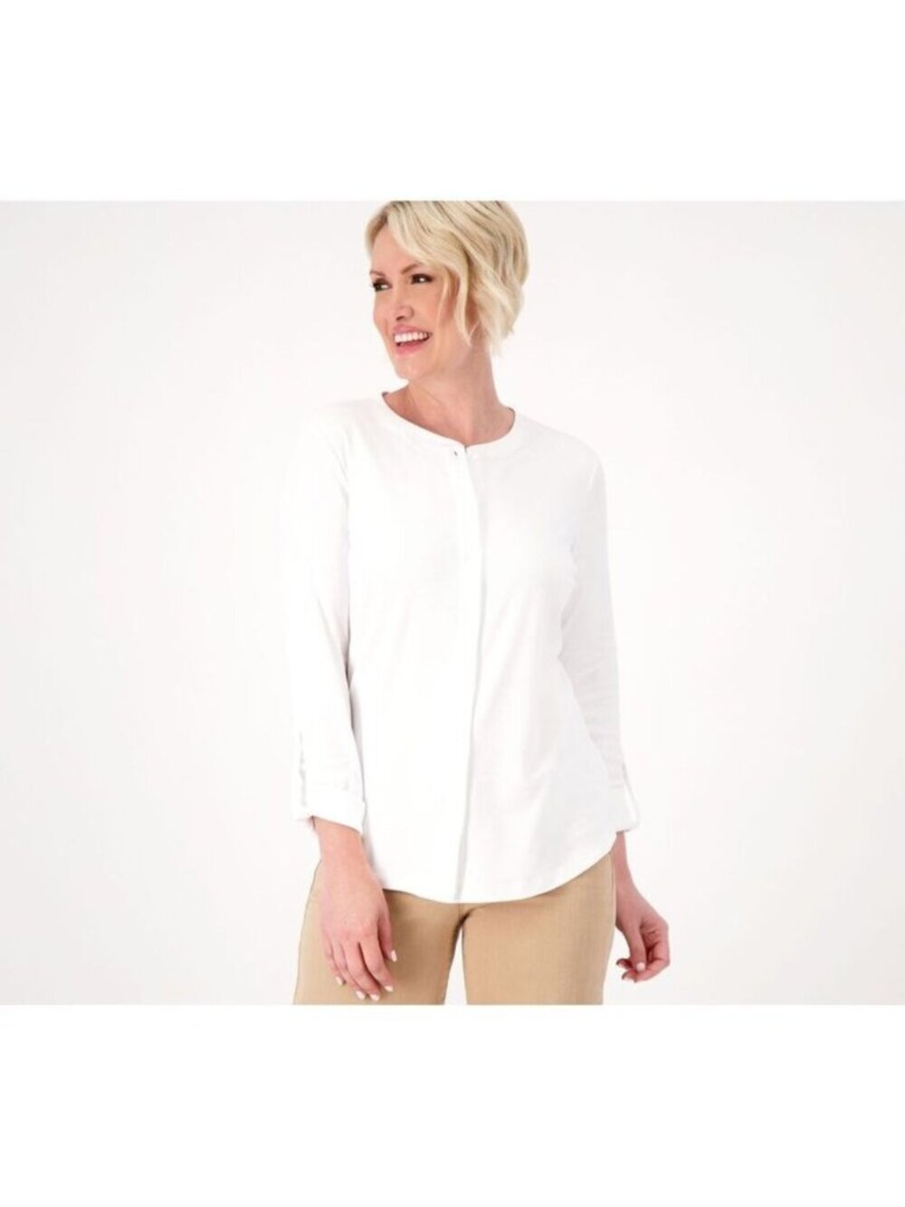 Isaac Mizrahi Essentials Top Button Front Pima Cotton White Sz 4X A520245